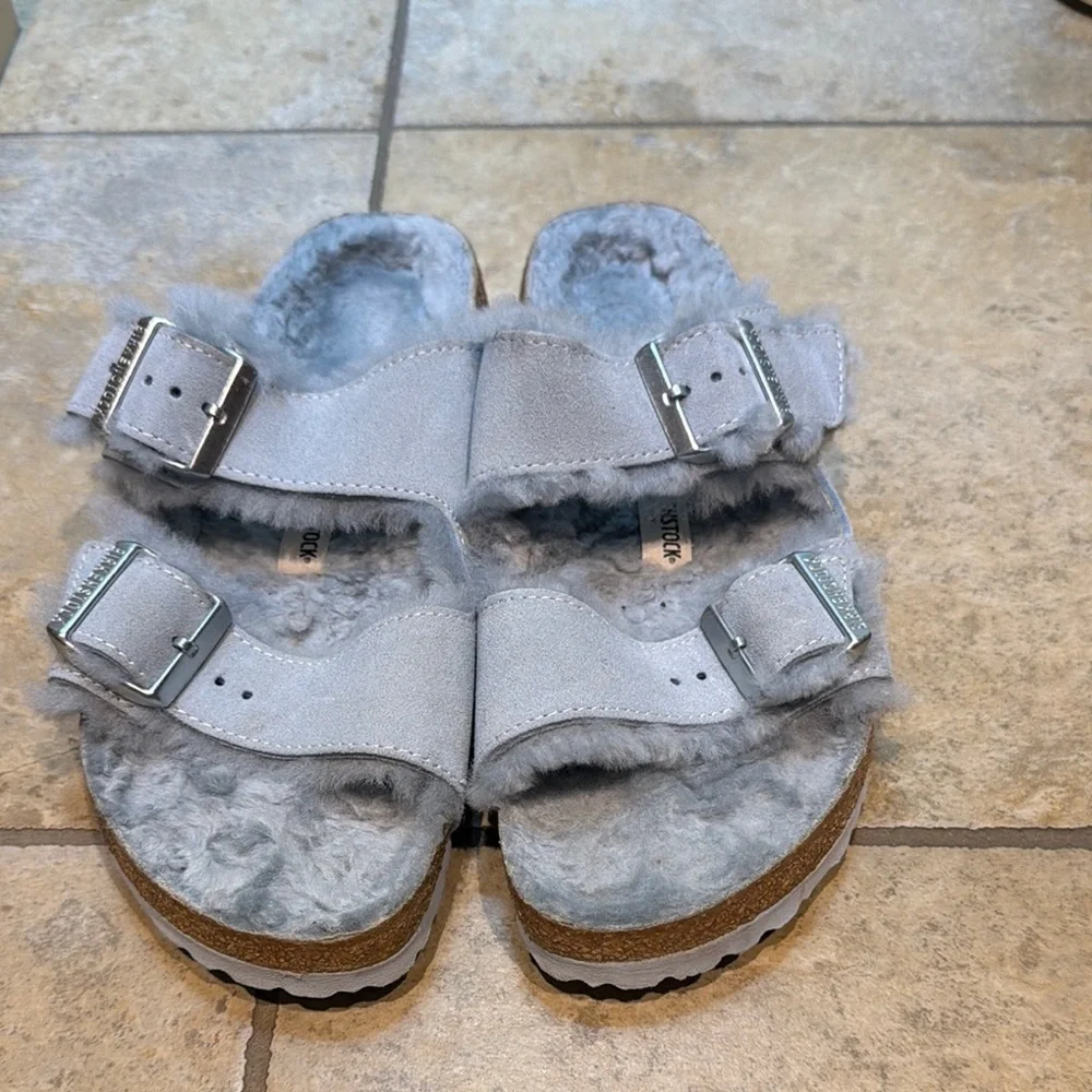 Birkenstock Arizona Shearling Sandals Light Blue
